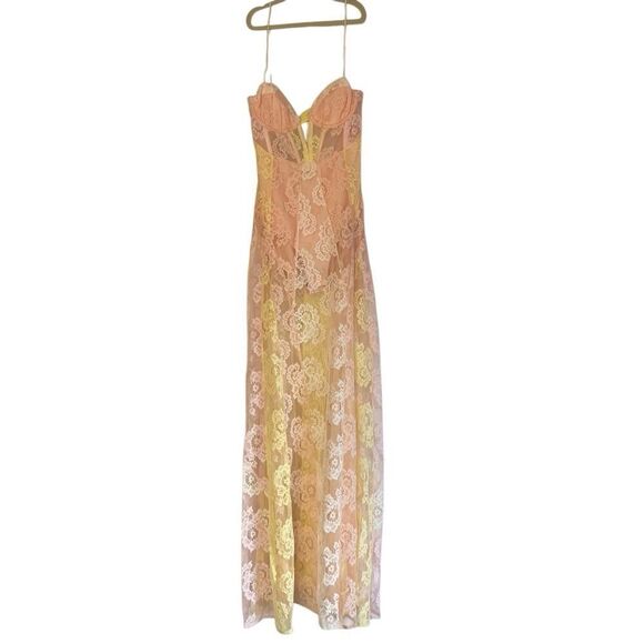 For Love & Lemons Blossom Maxi Dress in Pink Yellow Floral Lace XS NEW MSRP $368 - Picture 4 of 10